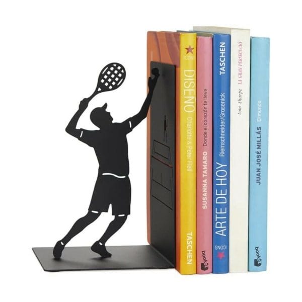 Fermalibri-Reggi-Libri-Bookend-In-Metallo-Con-Base-Modello-Tennis-Match-Point-Nero.
