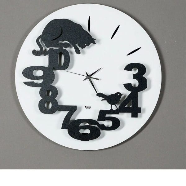 Arti e Mestieri orologio da parete design Hunter Cat Bianco Nero cm. 35 - Professional Cooking