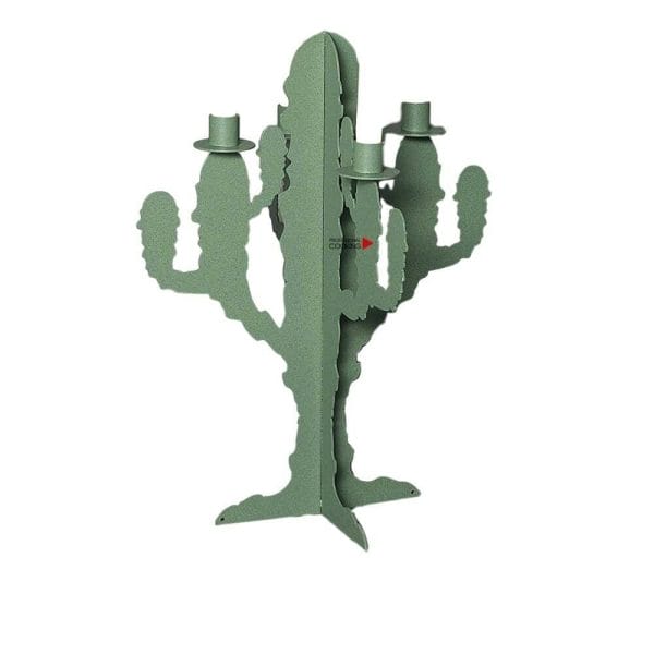 Arti-E-Mestieri-Porta-5-Candele-Candelabro-Modello-Cactus-Verde-Professionale