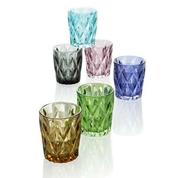 Brandani-Set-6-Bicchieri-Acqua-Vino-Tavola-Vetro-Colorati-Modello-Diamante