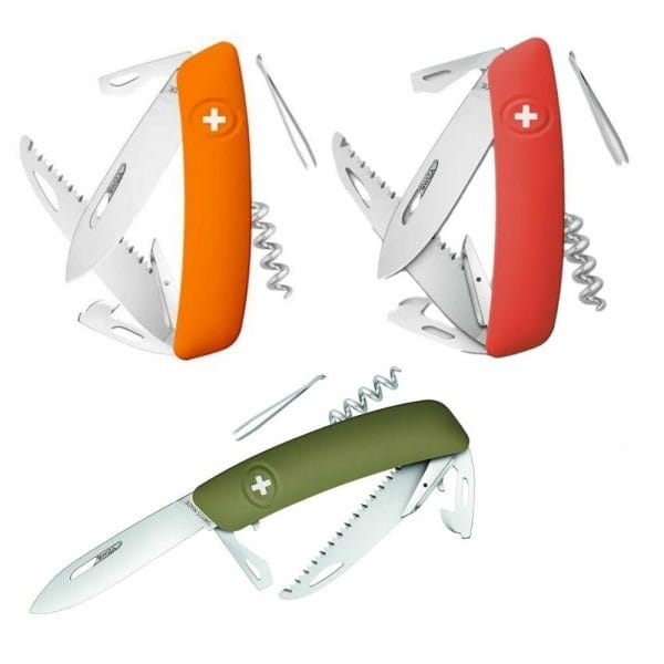 Coltello-Multi-Tool-Tascabile-Swiza-Manico-Arancio-Rosso-Verde-D05